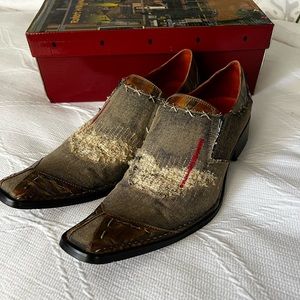 Robert Wayne “Implode” Tan Denim Leather Loafers